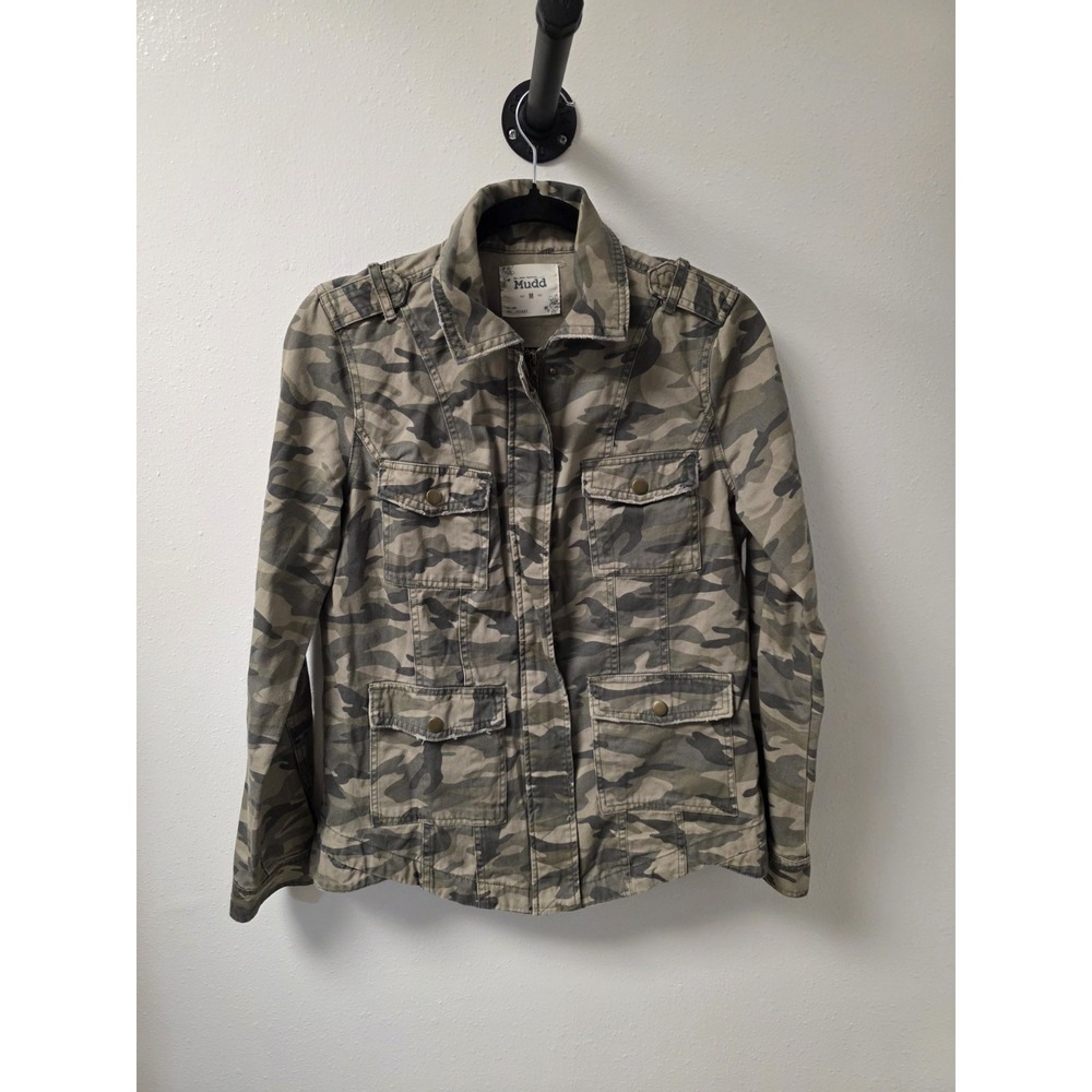 Mudd Women's Camouflage Jacket - Size M - Military Style - Button & Zipper Front